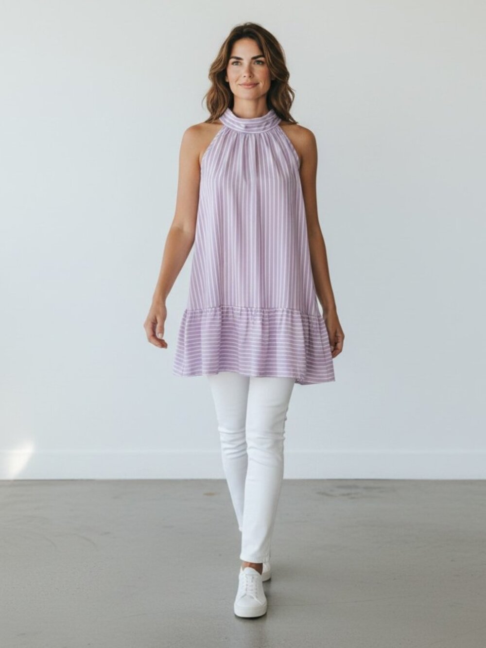 💜 Carole Christian Lavender Striped Halter Tunic  Large 💜